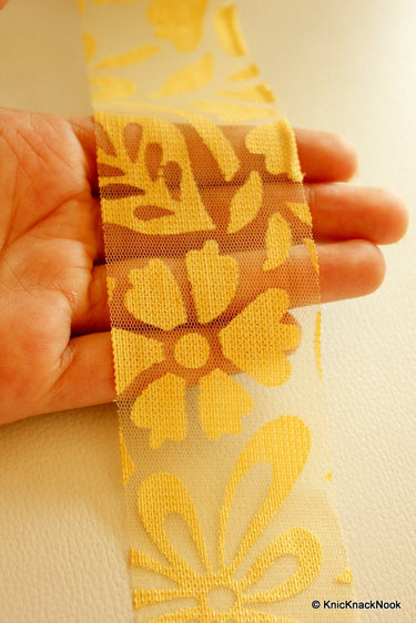 Light Brown Flower Net Lace Trim, Approx. 50 mm wide, Decorative Trim Craft Costume Trimming